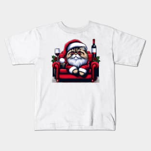 Persian Cat Wine Christmas Kids T-Shirt